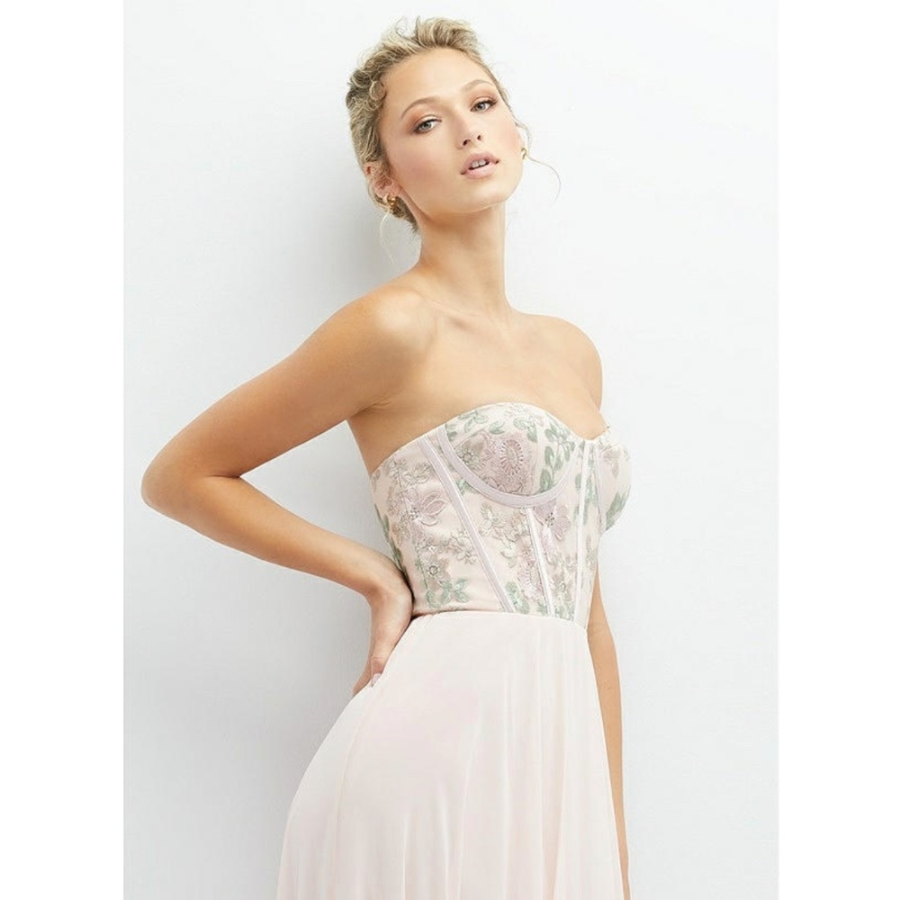 Dessy Collection:STRAPLESS FLORAL EMBROIDERED CORSET MAXI DRESS (NWT)